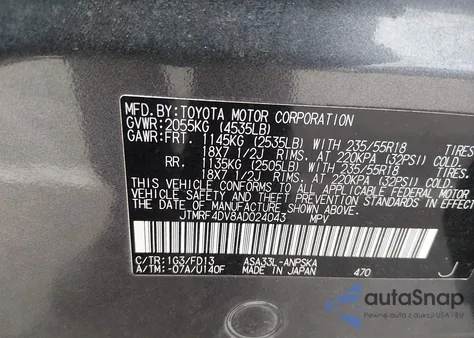 2010 Toyota Rav4 Sport z USA, uszkodzony, nr VIN JTMRF4DV8AD024043